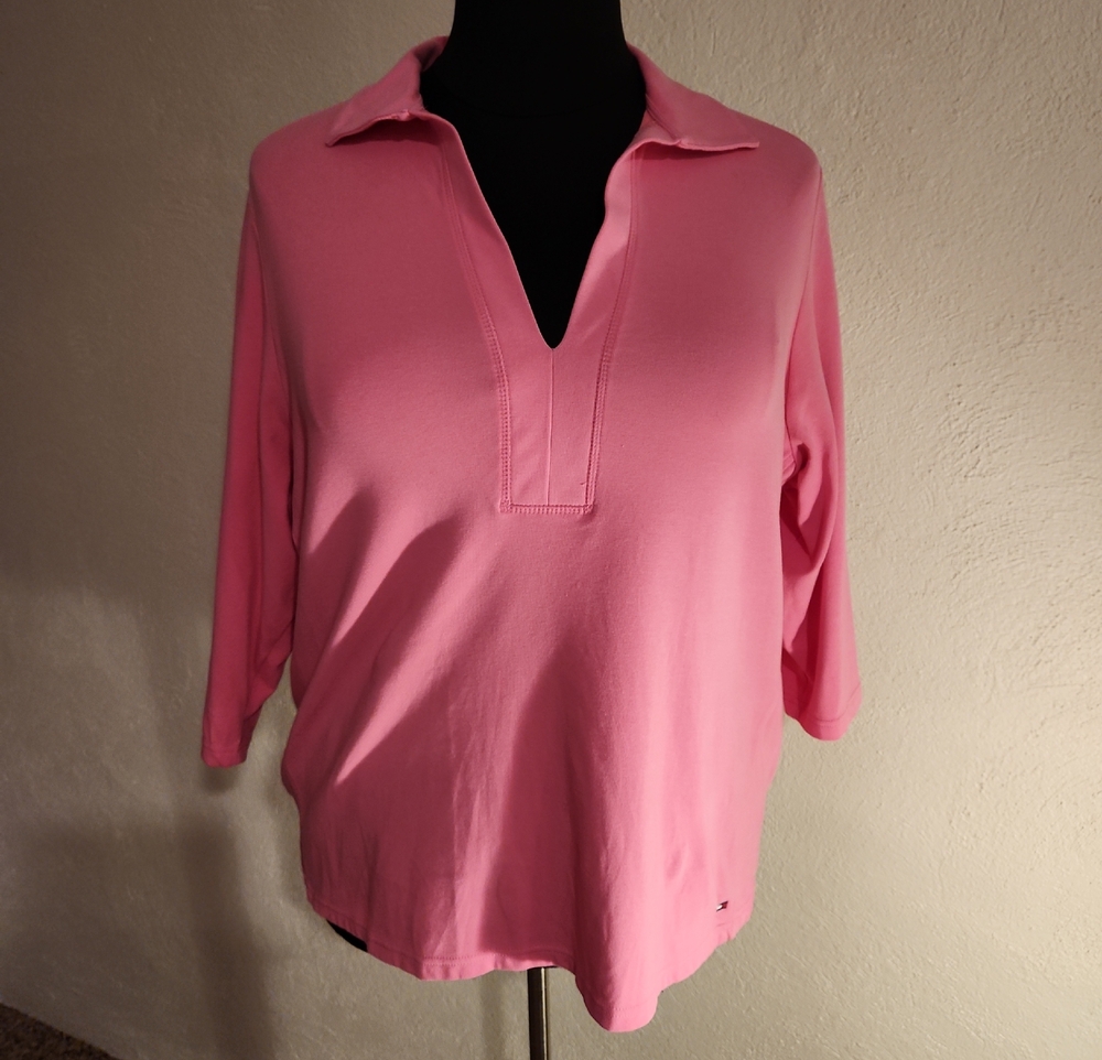 Tommy Hilfiger Relaxed Pink V-Neck Collar Top Size 3X